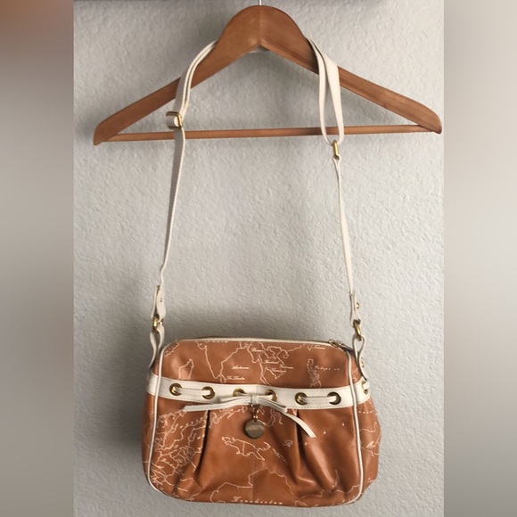 Alviero Martini Cognac and White Leather Adjustable Shoulder Bag - Picture 1 of 9